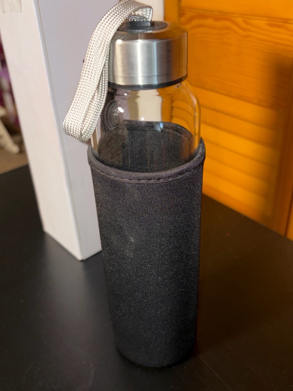 NIB Black Obsidian Crystal Glass Water Bottle with Sleeve - Picture 4 of 5
